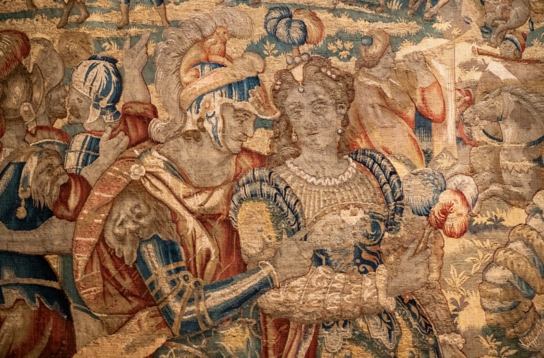 Gobeleno „Aleksandro Didžiojo ir Statiros vestuvių šventė“ (Briuselis, Flandrija, XVI a. pab.) fragmentas
