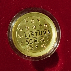 Old symbols of the minters glimmered in gold on the first collector Lithuanian euro coin
